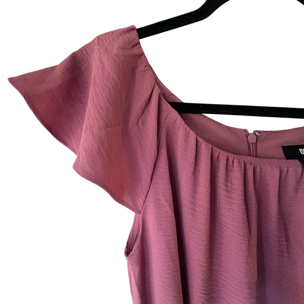 NWT DKNY FLUTTER SLEEVE DRESS RUFFLE HEM TIE WAIST ROSE | SIZE 4 - Picture 4 of 9